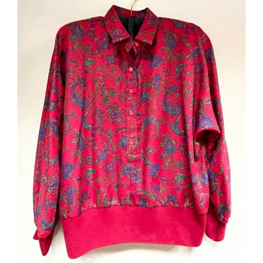 Vintage Schrader Sport Custom Casual Paisley Sweater Shirt Size 16W Red Pullover